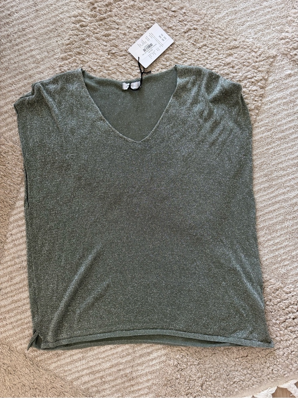 Drapey V-Neck Shimmer Top - Olive Green